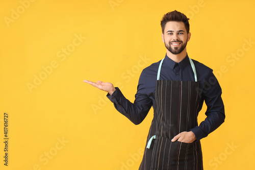 Young man showing something...
