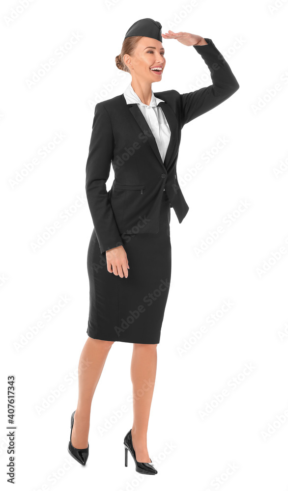 Beautiful stewardess on white background Beautiful stewardess on white background