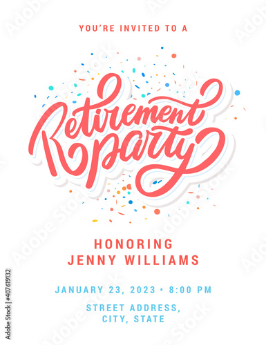 Retirement party invitation. Vector lettering.
