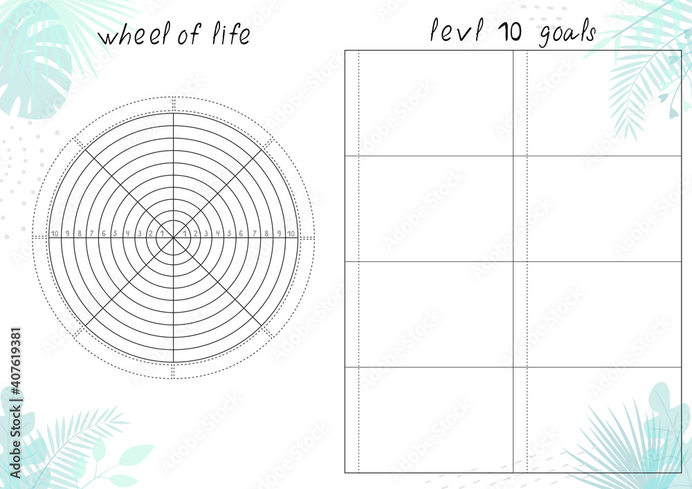 Printable A4 paper sheet with tropical leaves and Wheel of Life ...