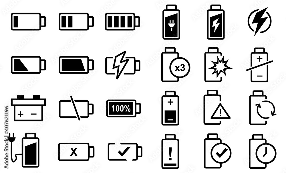 24 Set of Battery icon vector, collection of symbol battery illustration in white background, editable file 24 Set of Battery icon vector, collection of symbol battery illustration in white background, editable file