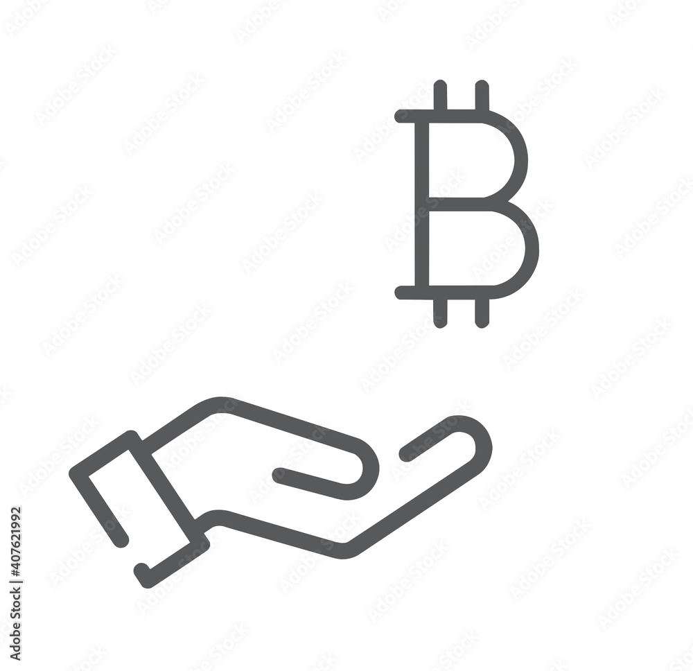 Flat hand holding Bitcoin icon isolated on white background Flat hand holding Bitcoin icon isolated on white background