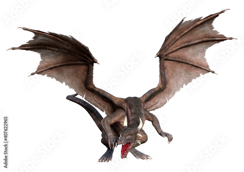 3D Rendering Fairy Tale Dragon on White