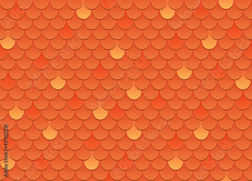 Vector seamless pattern of red roof tile. Red shingles roof texture background. Orange roof tile for house covering. Vector illustration.
