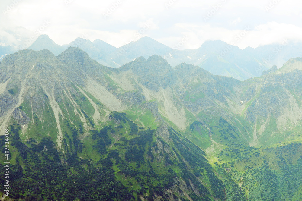 Fototapeta premium Panorama of Alps opening from Fellhorn peak, Bavaria, Germany