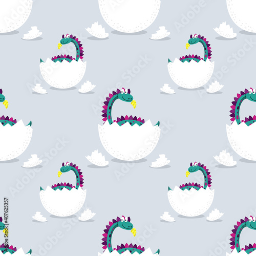 Pattern of cute dinosaurs hatched from an egg. vector illustration.