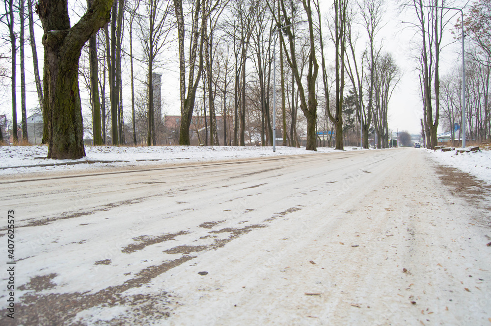 custom made wallpaper toronto digitalWinter wide slippery forest road overlooking the city