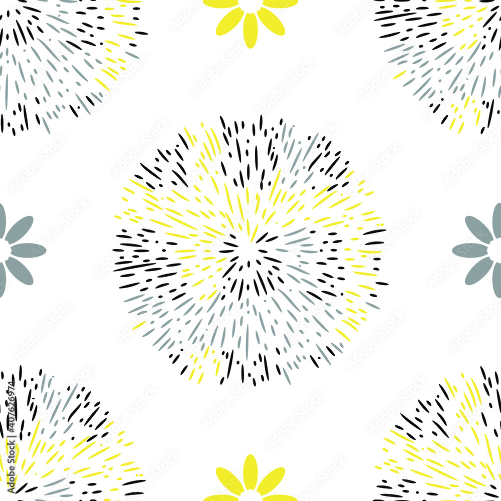Obraz premium Seamless pattern with floral abstract circular. Printing on fabric, baby bedding, pillows, textiles, wrapping paper. Vector illustration.