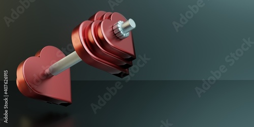 Wallpaper Mural Athletic dumbbell made from red hearts. Fitness center advertising template. Copy space. 3d illustration Torontodigital.ca