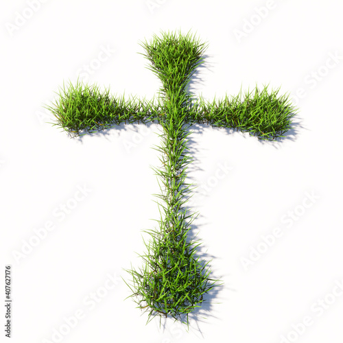 Concept or conceptual green summer lawn grass isolated on white background  sign of religious christian cross. A 3d illustration metaphor for God  Christ  religion  spirituality  prayer  Jesus belief