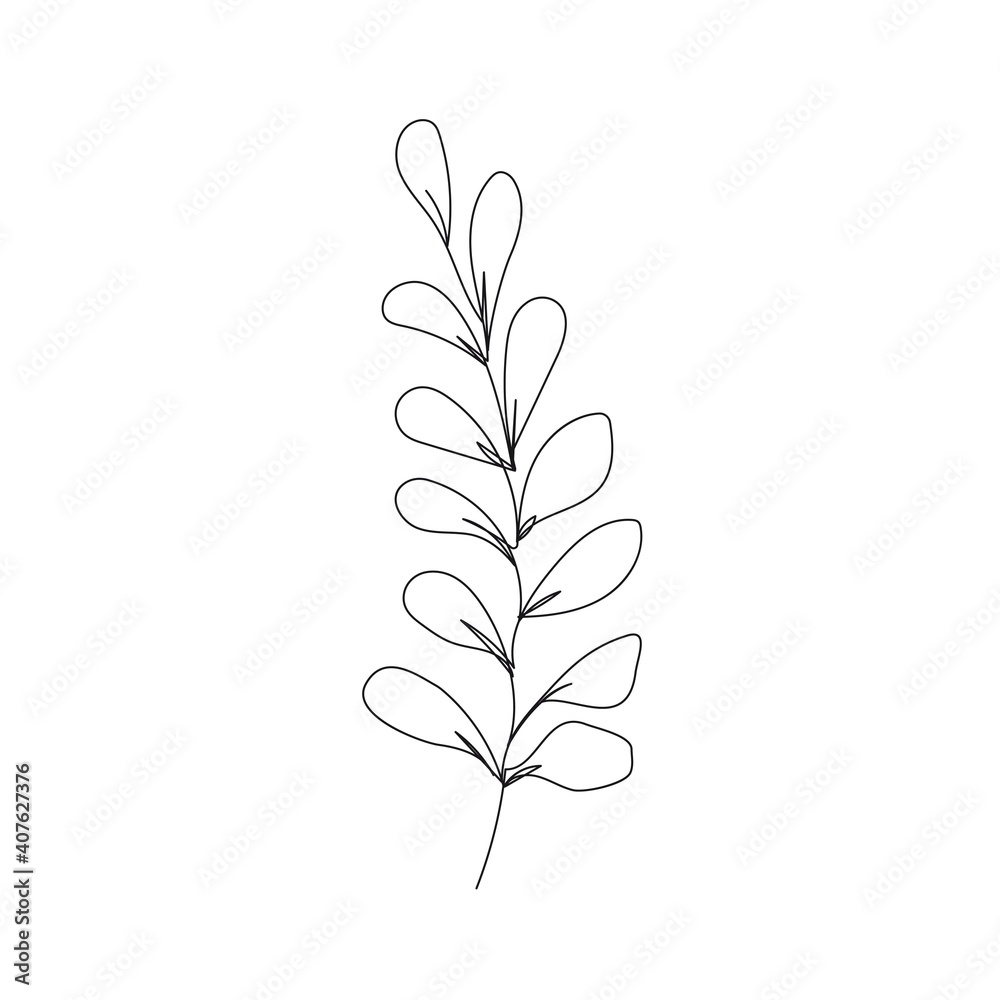 Leaf One Line Drawing. Continuous Line of Simple Flower Illustration. Abstract Contemporary Botanical Design Template for Minimalist Covers, t-Shirt Print, Postcard, Banner etc. Vector EPS 10.