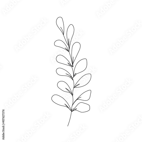Leaf One Line Drawing. Continuous Line of Simple Flower Illustration. Abstract Contemporary Botanical Design Template for Minimalist Covers, t-Shirt Print, Postcard, Banner etc. Vector EPS 10. © Наталья Дьячкова