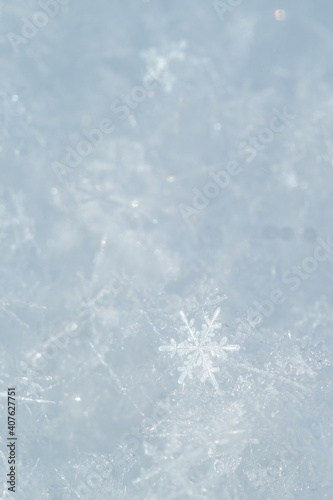 Detail of snowflakes in winter.