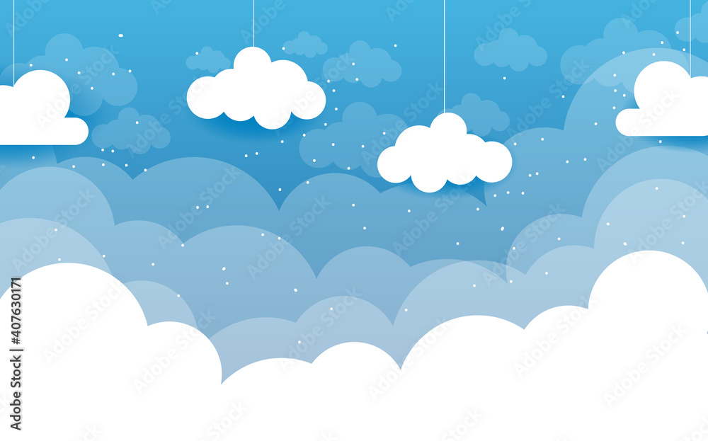 Vector blue cartoon clouds background