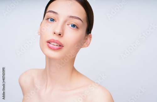 Beauty face skin woman healthy hair and skin close up.