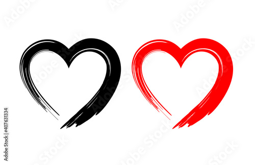 Black and red heart shape. Design for love symbols. Brush style. vector Illustration.