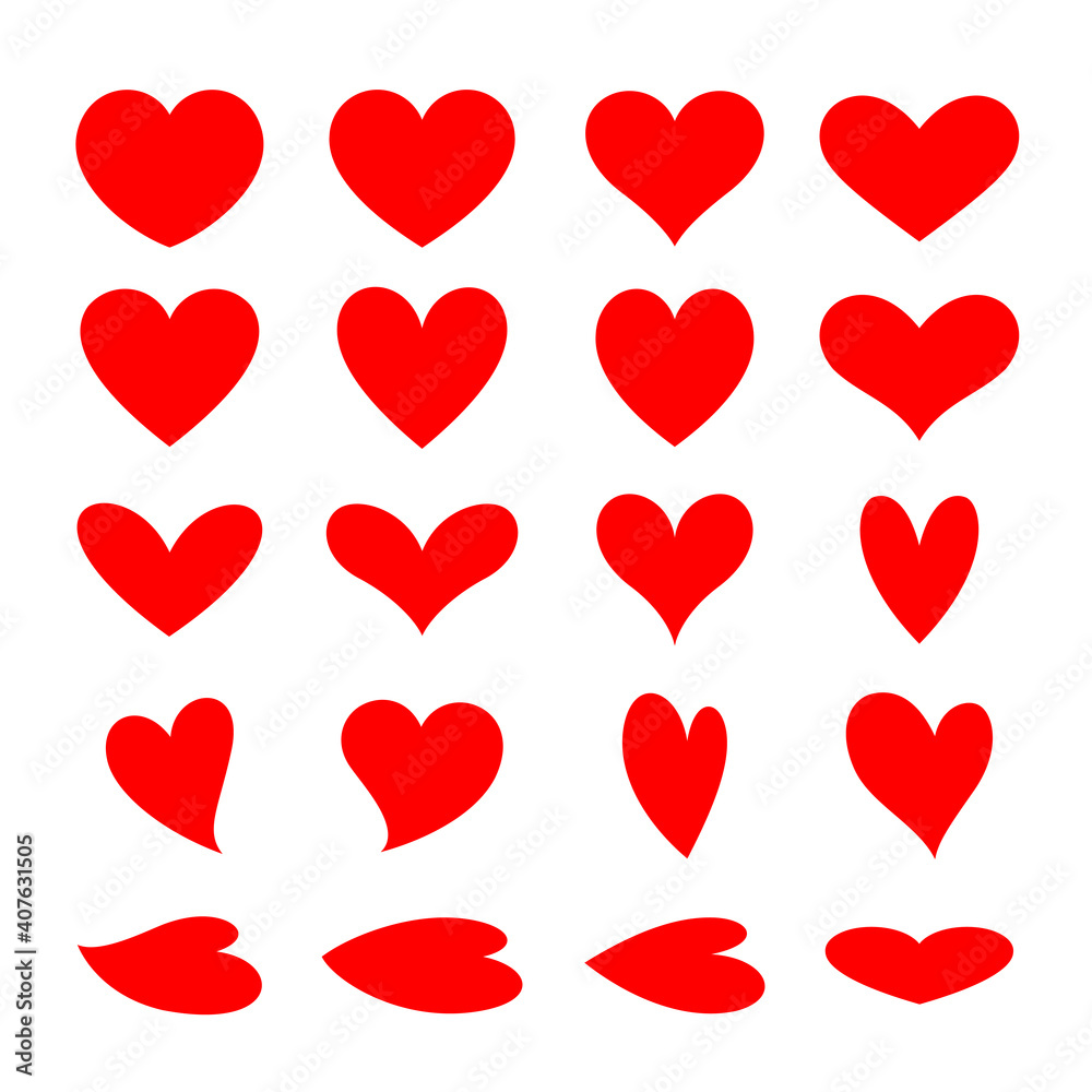 Set of red heart icon design. Symbol of love. Vector illustration.