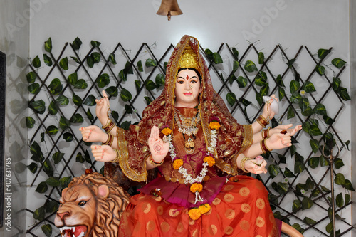 Goddess Durga near Shree Shantinath Bhagwan Jain Mandir, Bhopla Chowk Pune Camp, Maharashatra. photo