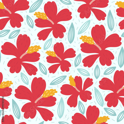 pattern with red hibiscus