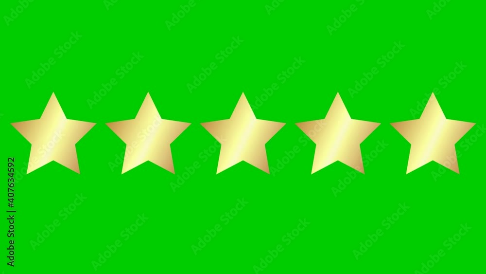 Animated five golden stars customer product rating review. Vector flat illustration isolated on the green background Animated five golden stars customer product rating review. Vector flat illustration isolated on the green background