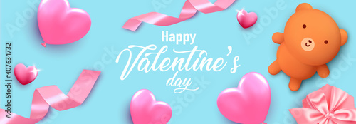 Valentine set card. Romantic day background love poster to promotion. Sale banner with hearts and gifts. Special offer to romantic day.