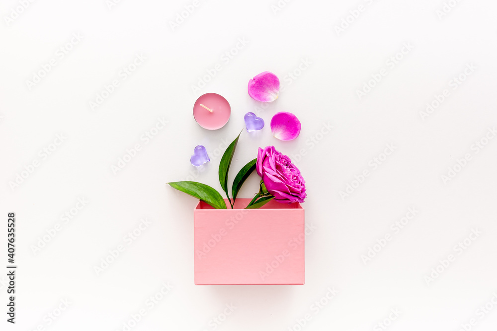 Gift set with sweets for valentine's day or mother's day on pink background Gift set with sweets for valentine's day or mother's day on pink background