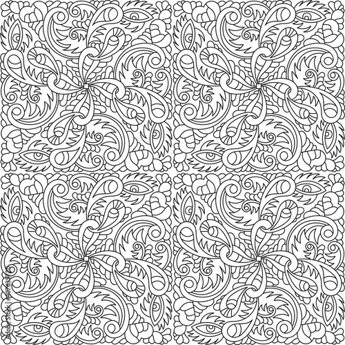 Hand-drawn seamless pattern with abstract elements . Curls, hearts, eyes. Psychedelic background . For fabric, Wallpaper, phone