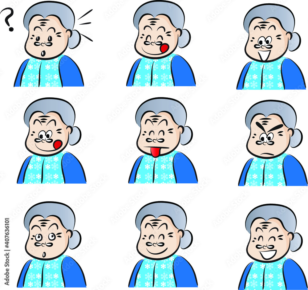 vector drawing grandma with mask emoji set vector drawing grandma with mask emoji set
