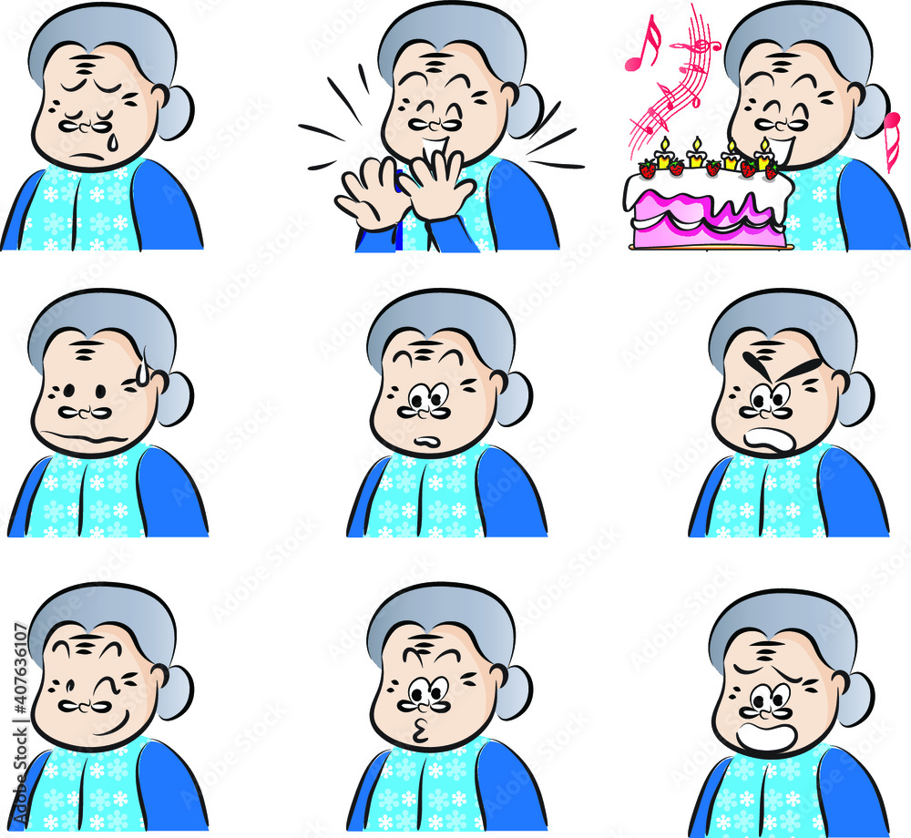 vector drawing grandma with mask emoji set vector drawing grandma with mask emoji set
