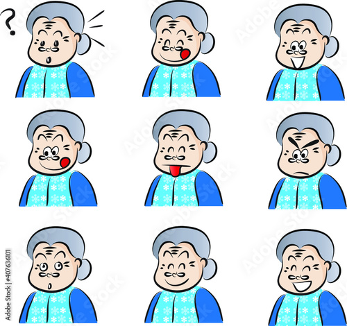 vector drawing grandma with mask emoji set