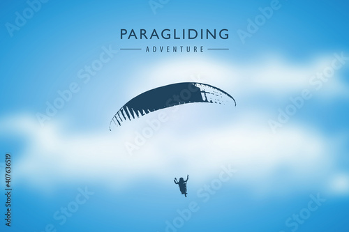 paragliding adventure paraglider in cloudy sky background vector illustration EPS10