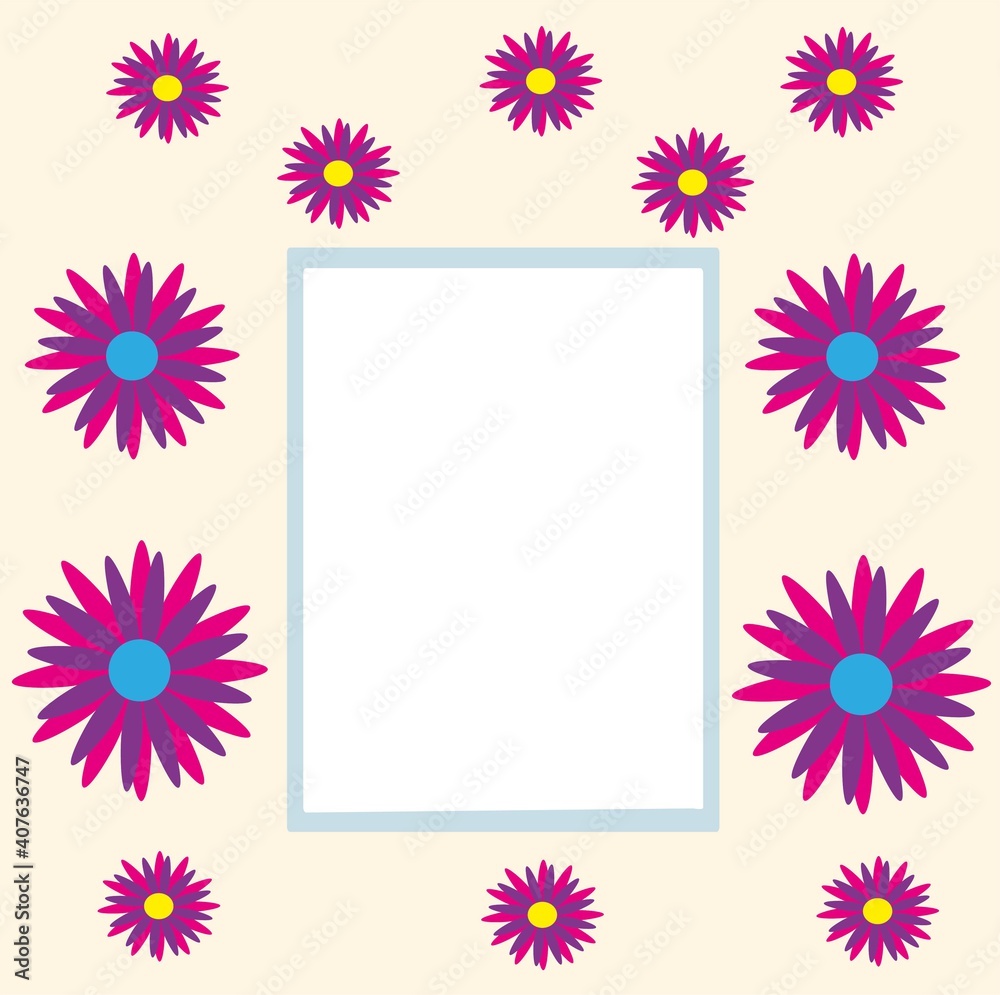 March 8. Floral Greeting Card. International Happy Women's Day with a square frame and space for text. Fashion Design Template. 