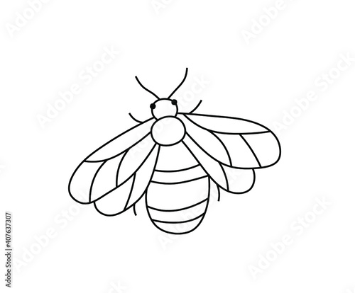 Vector isolated cute cartoon graphic bee bumblebee contour line drawing. Simple black and white bee icon logotype