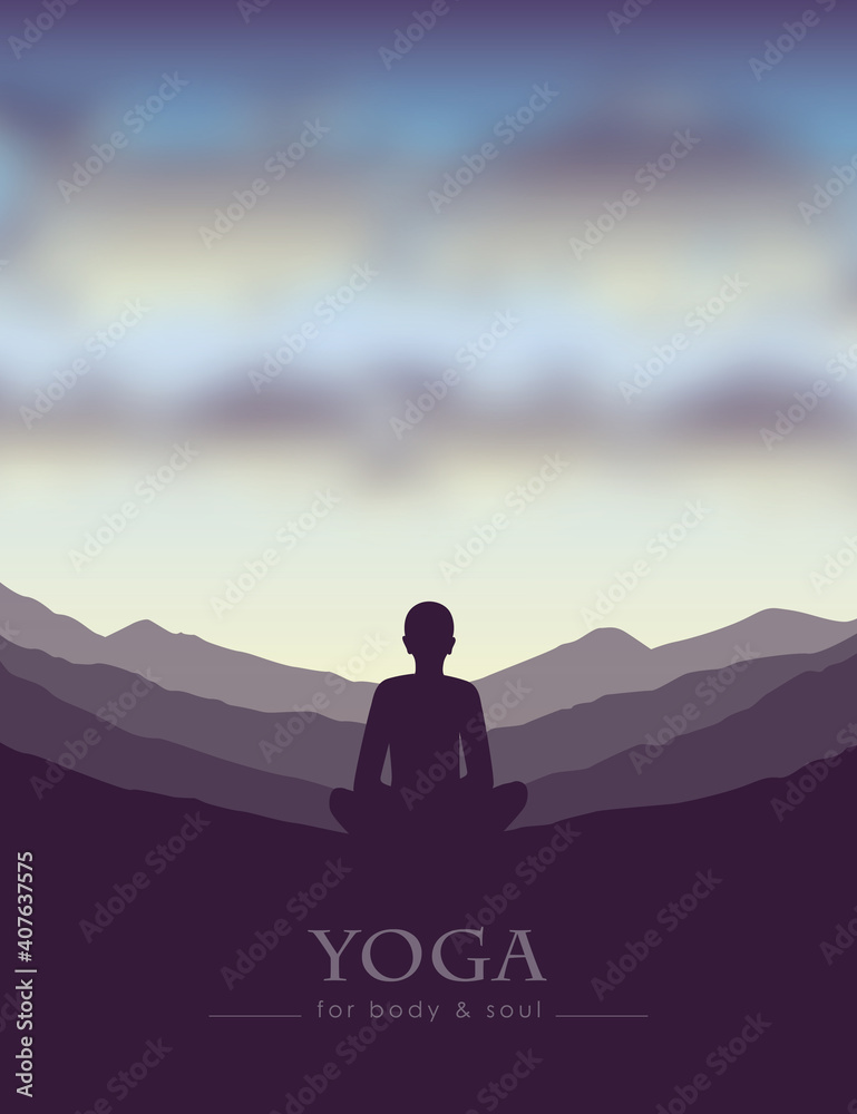 meditation concept silhouette on beautiful mountain landscape vector illustration EPS10