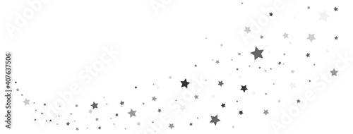 Star silver trail shape. Gray stars composition on white background. Glitter elegant design elements. Gold shooting stars. Magic decoration. Celebration Christmas texture. Vector illustration