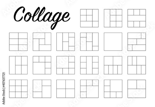 Collection photo collage in line style. Empty linear frames for photography. Big set. Vector