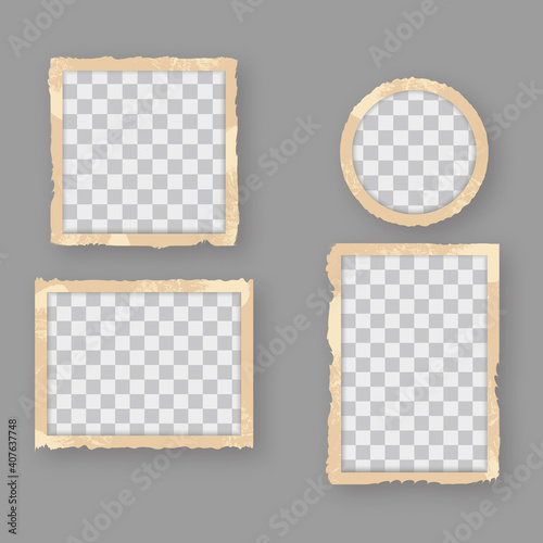 Vintage retro photo frames with empty, blank space. Template of old retro photographs. Realistic antique frame photography.