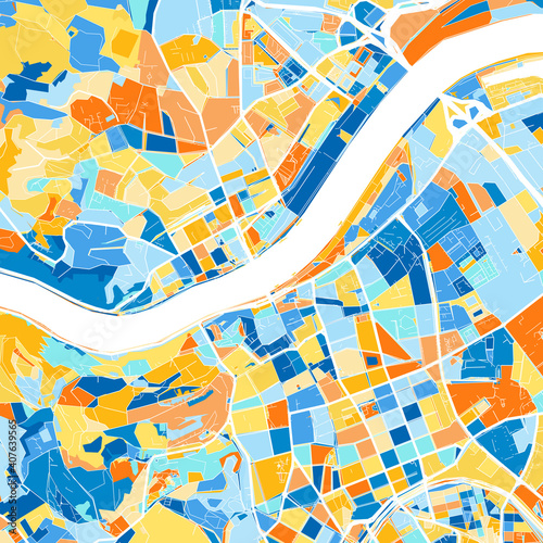 Art map of Linz, Austria in Blue Orange