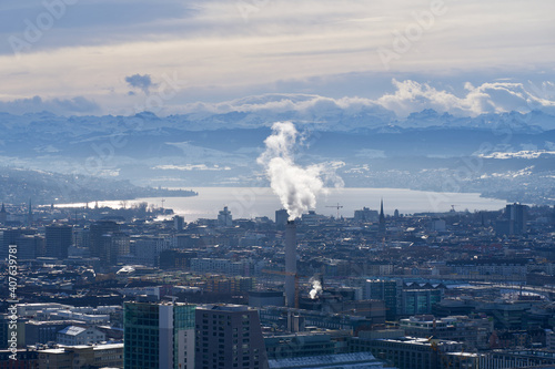 Winter panorama city of Zurich, Switzerland.