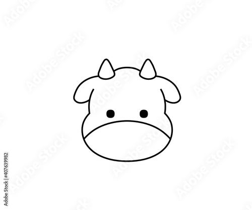 Vector isolated cute cartoon tiny bull cow head. Simple minimal small cow bull muzzle contour drawing.