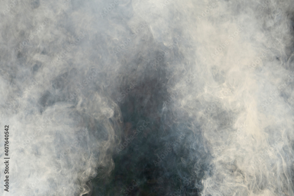 Photograph of white smoke on black background, Photo with space for advertising, blank space for your promotional text or advertising content, horizontal photo,