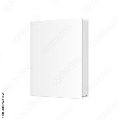 Empty Book Template. Mockup. 3d Vector Realistic. Standing closed book with white Cover. Vertical Blank Magazine, album, catalog or diary on white background. EPS10.