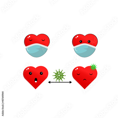 A mascot image of a character who is in love but must always keep their distance due to the Covid 19 virus