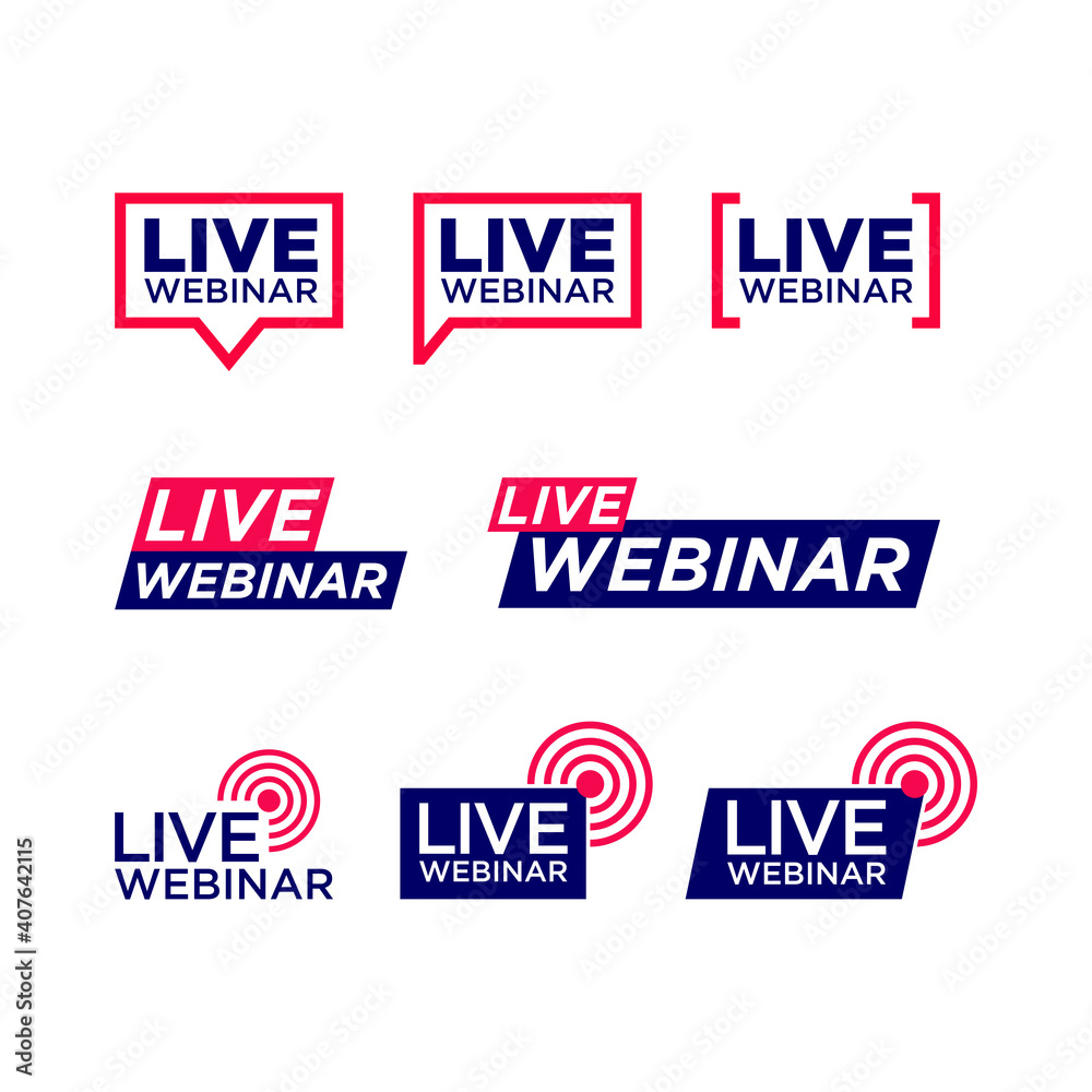 Collection of vector illustrations of live webinar text banner. Suitable for design element of online seminar channel, distance learning, and online learning promotion media. Collection of vector illustrations of live webinar text banner. Suitable for design element of online seminar channel, distance learning, and online learning promotion media.