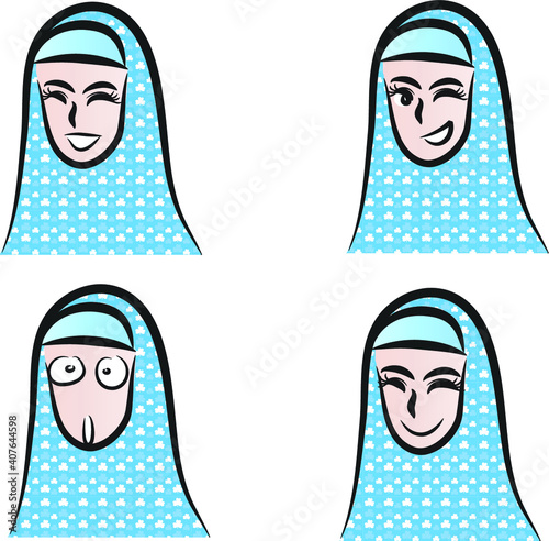 vector drawing girl with scarf emoji set