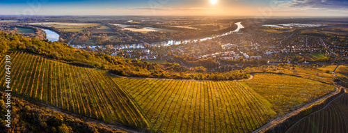 Obraz na plátně Tokaj, Hungary - Aerial panoramic view of the world famous Hungarian vineyards o