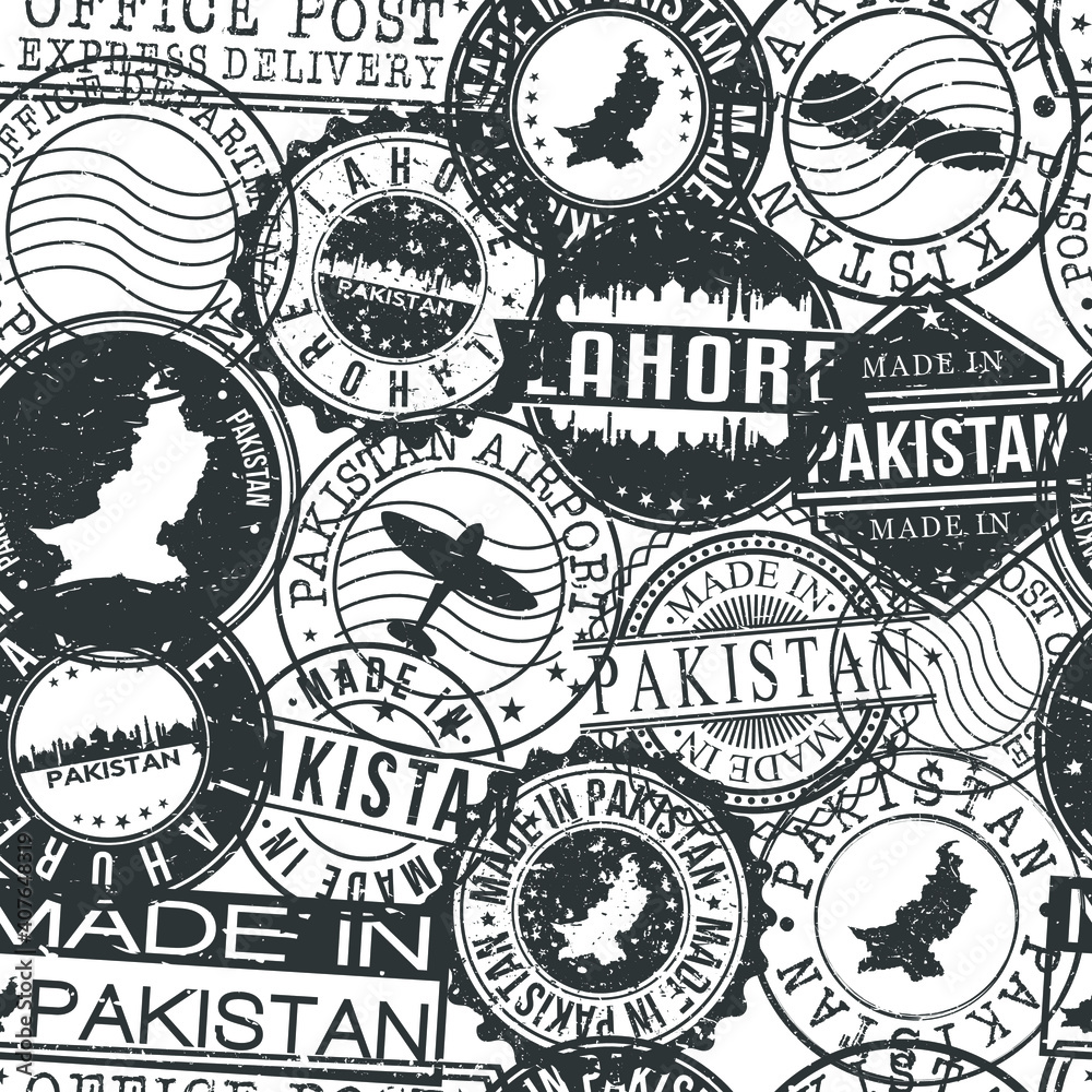 Lahore Pakistan Stamps Background. City Stamp Vector Art. Postal Passport Travel. Design Set Pattern.