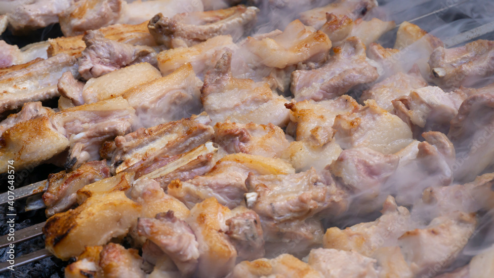 Georgian bbq - grilled pork (mtsvadi, shashlik). Kakheti, Georgia country Georgian bbq - grilled pork (mtsvadi, shashlik). Kakheti, Georgia country