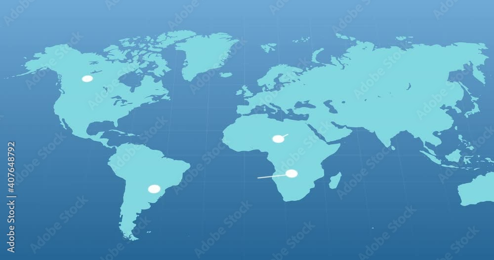 Blue world map with moving white network of connected points on blue background Blue world map with moving white network of connected points on blue background