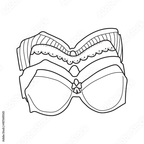 Women's bras stacked in pile. Minimalistic illustration in line isolated on white background. It can be used as icon or design element.